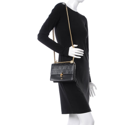 Fendi Vitello Liberty FF 1974 Embossed Small Kan I Shoulder Bag Black 2 of 7
