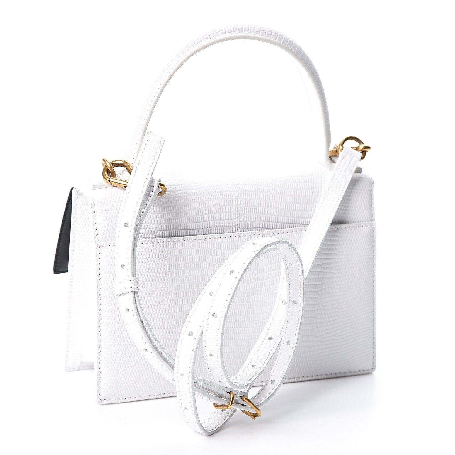 Balenciaga Patent Calfskin Lizard Embossed XS Sharp Top Handle Bag White 2 of 8