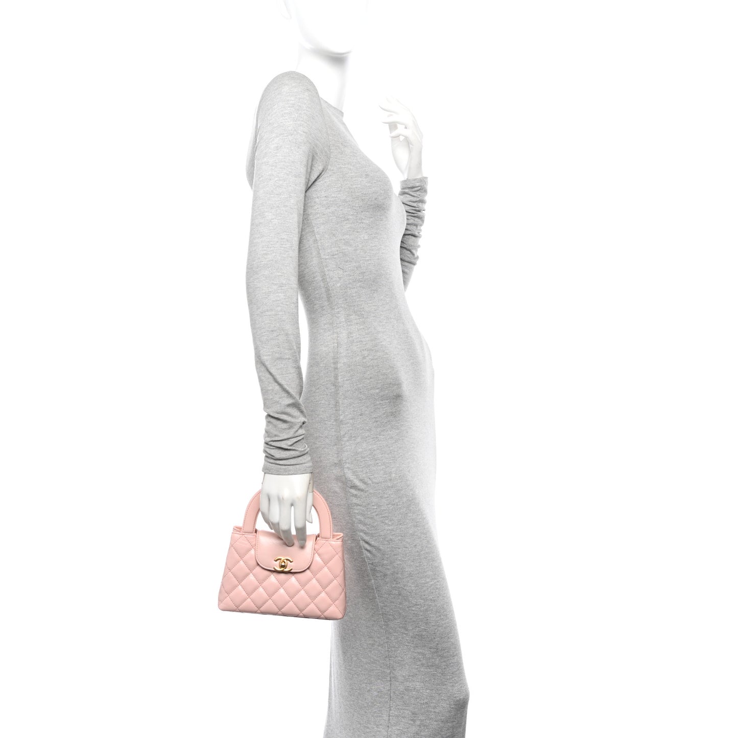 Shiny Aged Calfskin Quilted Nano Kelly Shopper Light Pink