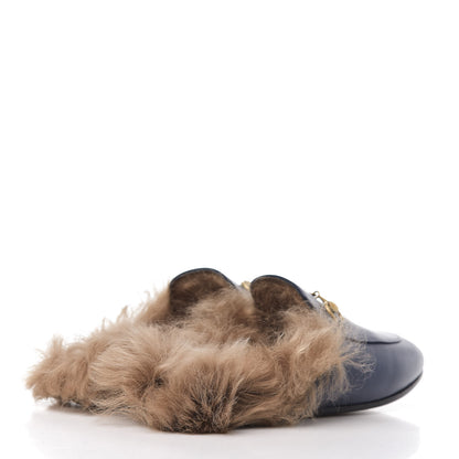 Gucci Malaga Kid Fur Womens Princetown Slippers 35.5 Blue Agata 4 of 9