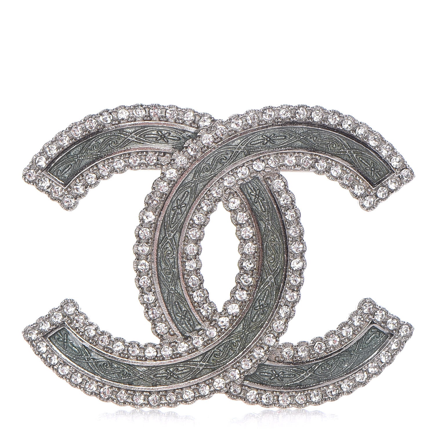 Chanel Crystal Glass CC Brooch Silver 1 of 6