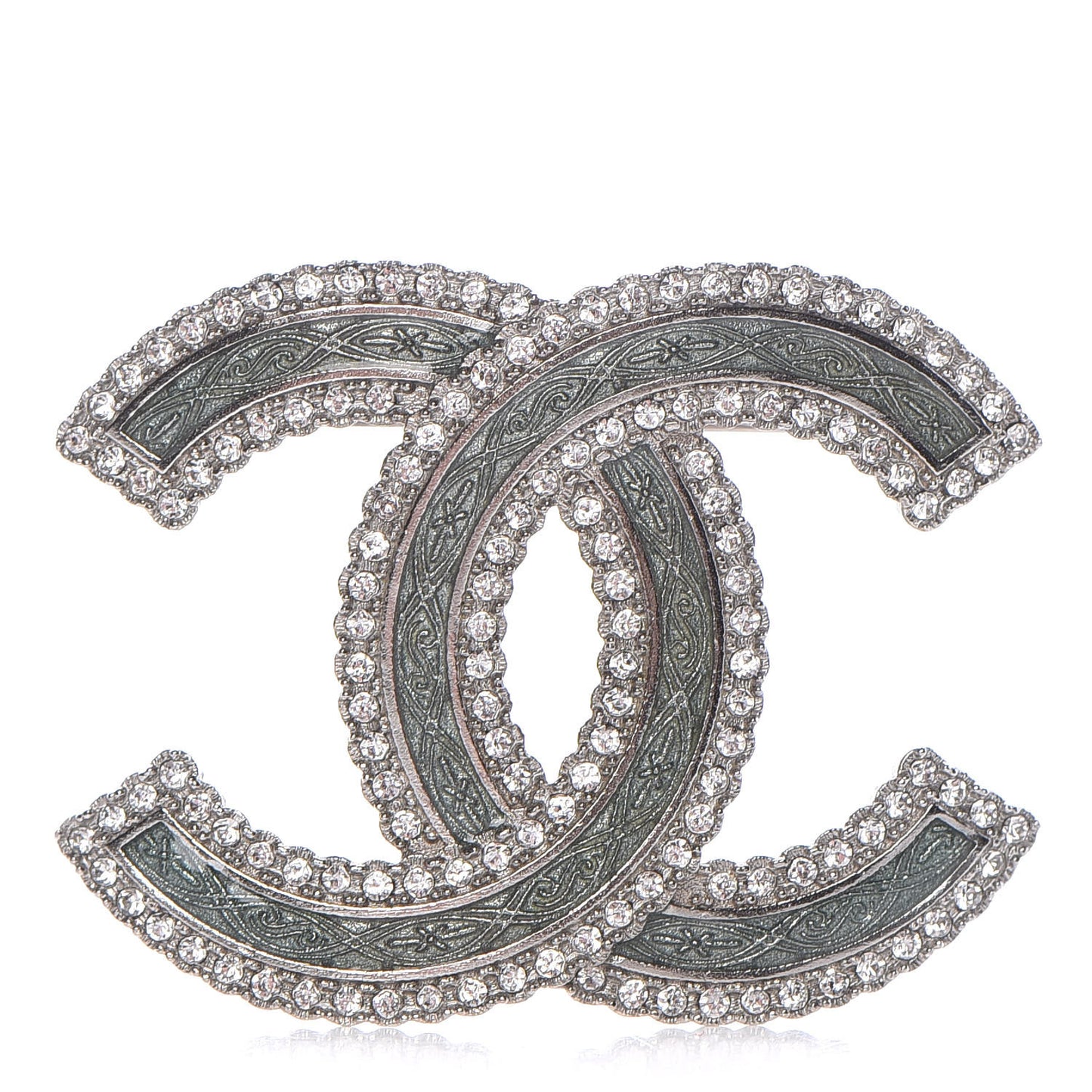 Crystal Glass CC Brooch Silver