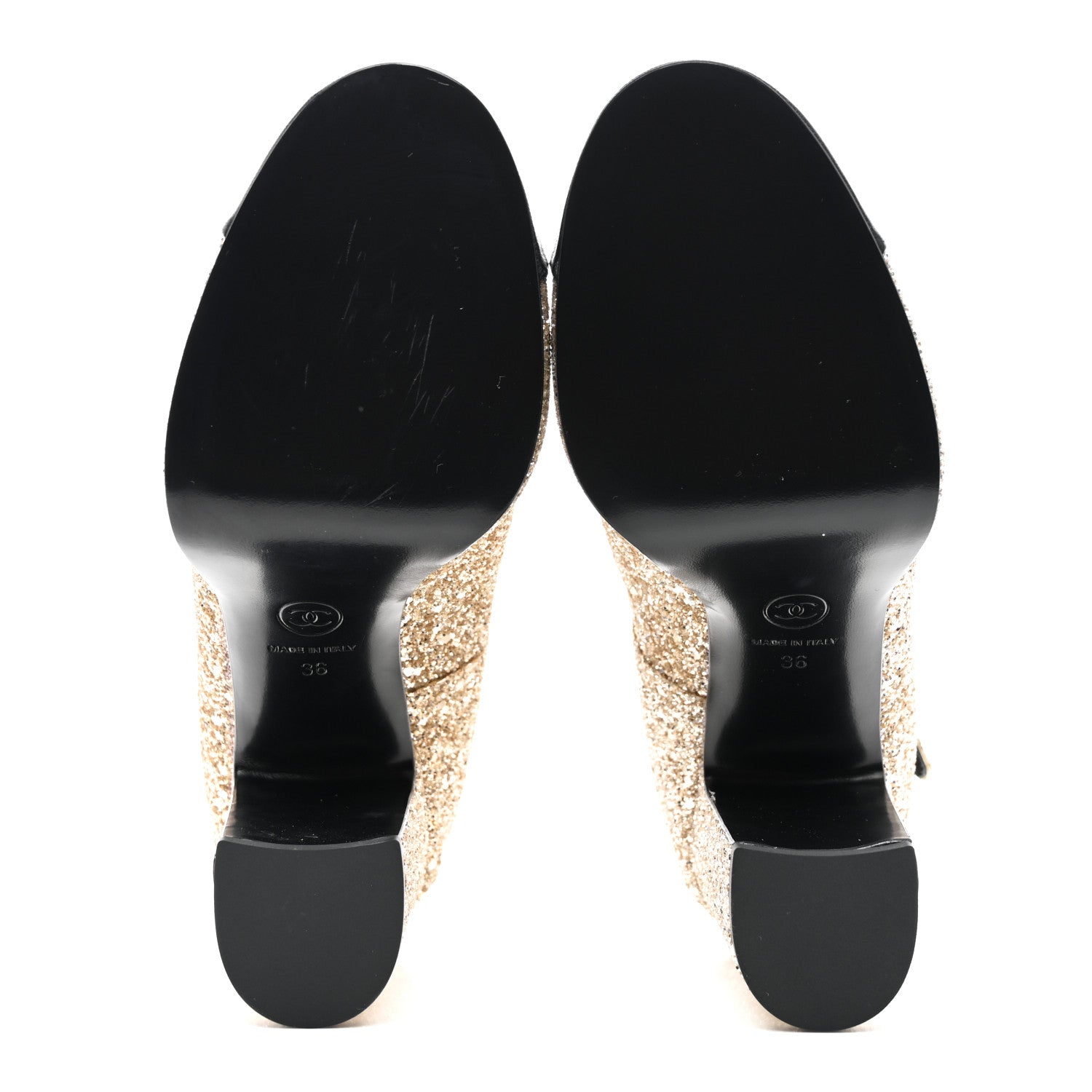 Chanel Glitter Lambskin Cap Toe CC Mary Jane Pumps 36 Light Gold Black 5 of 12