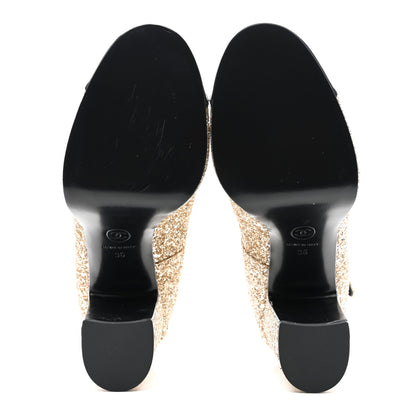 Chanel Glitter Lambskin Cap Toe CC Mary Jane Pumps 36 Light Gold Black 5 of 12