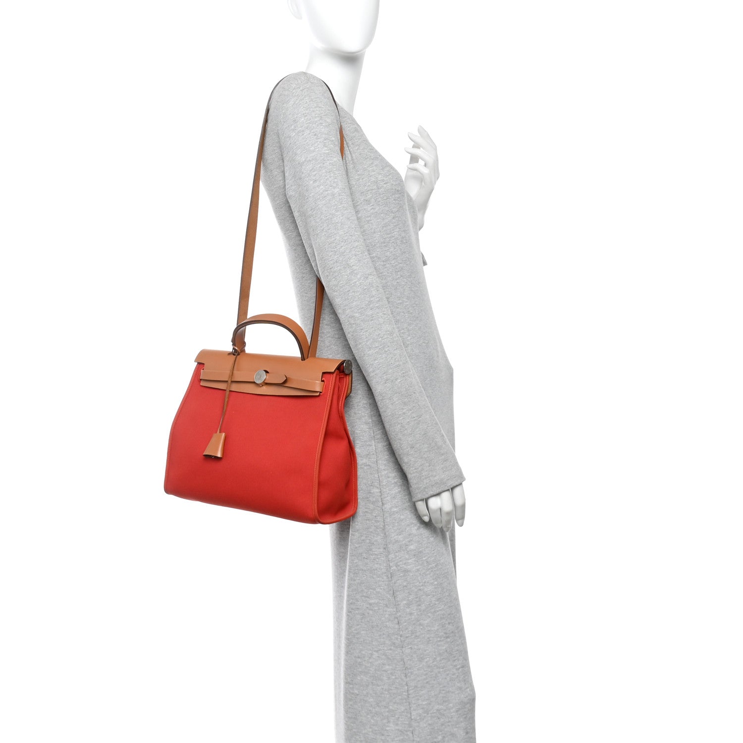Hermes Vache Hunter Toile Herbag Zip 31 PM Rouge Tomate Natural 2 of 11