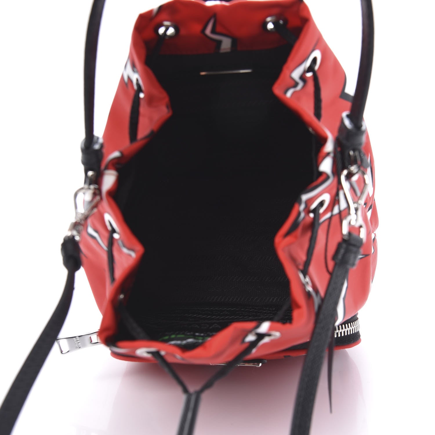 Prada X UNIVERSAL STUDIOS Tessuto Nylon Saffiano Thunder Frankenstein Mini Bucket Crossbody Bag Rosso Black 5 of 9