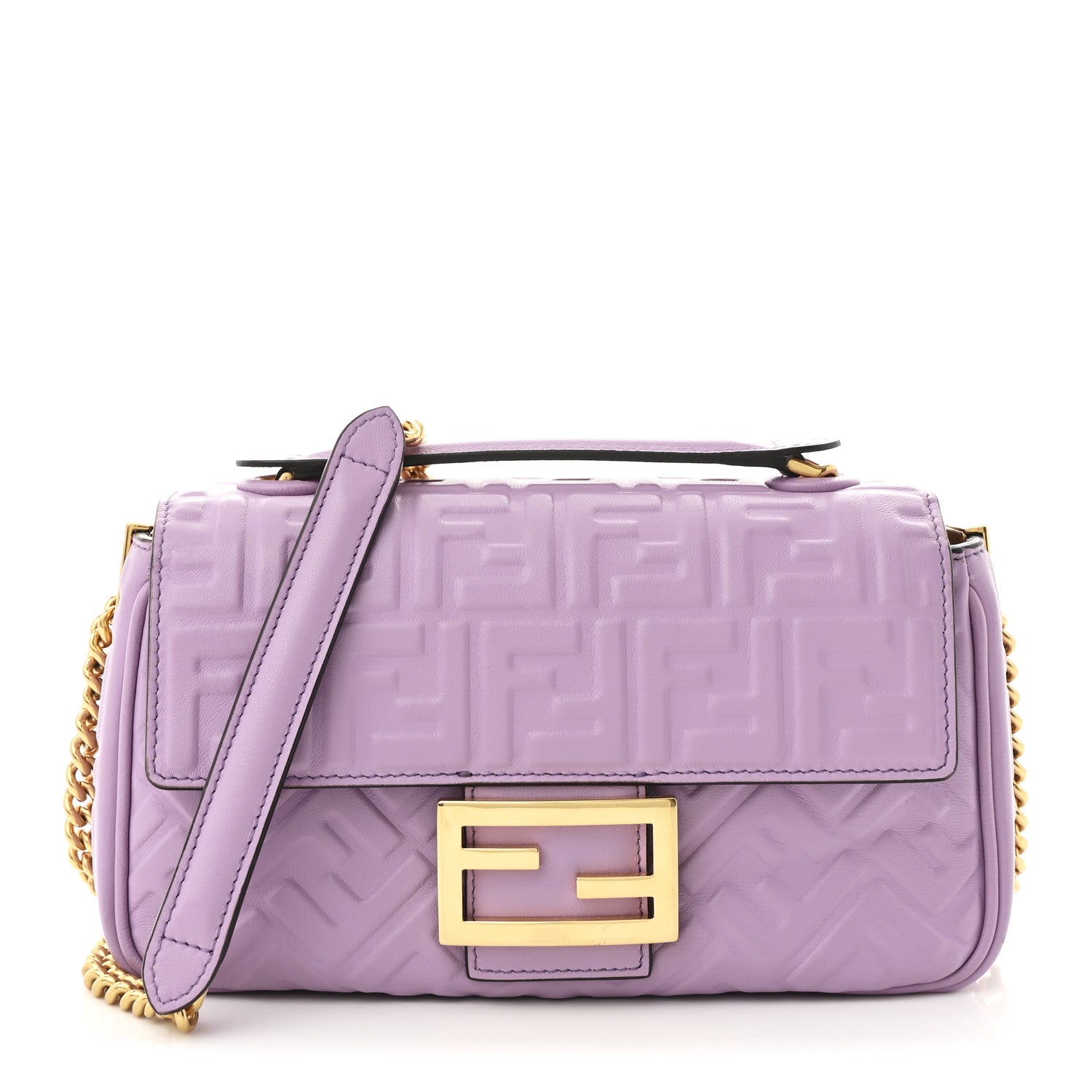 Fendi Nappa FF Embossed Small Midi Chain Baguette Violetta 1 of 9