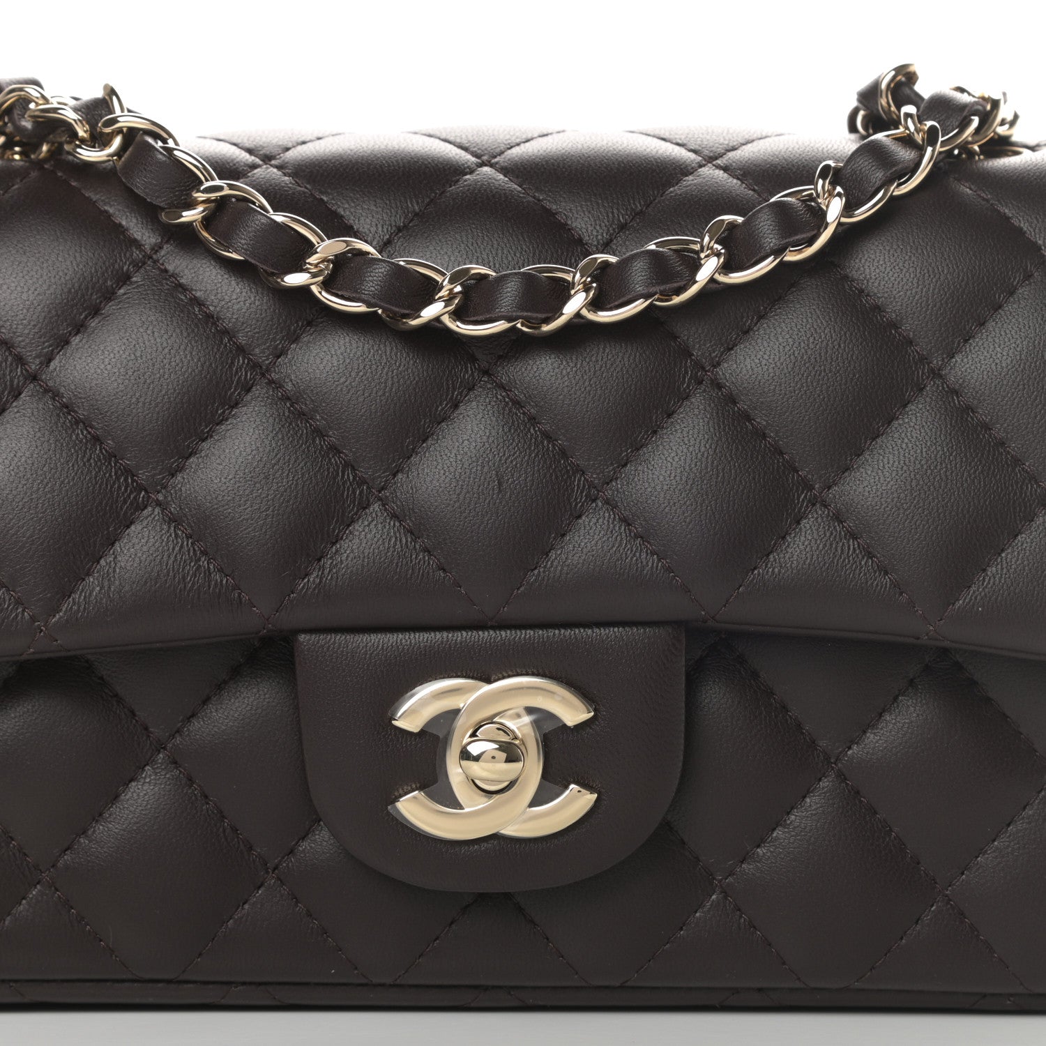 Chanel Lambskin Quilted Mini Rectangular Flap Dark Brown 8 of 12