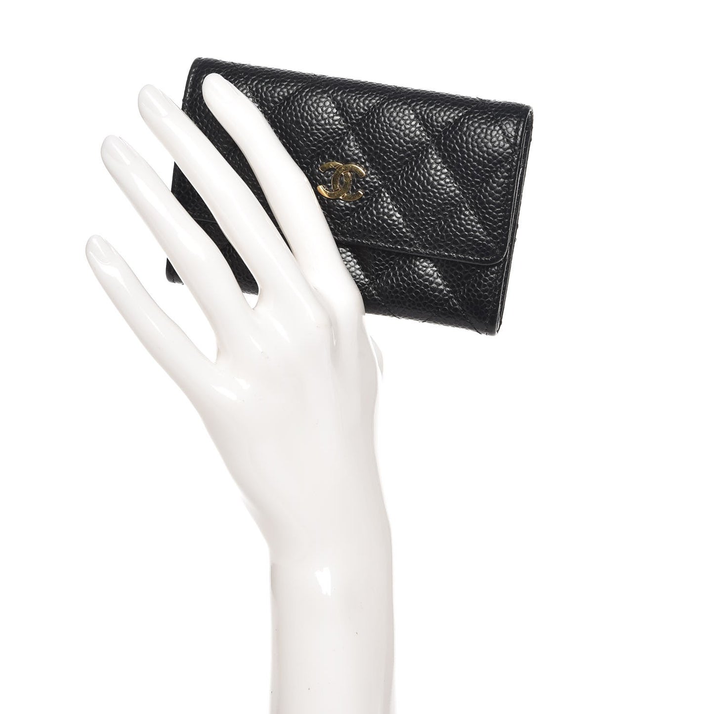 Caviar Quilted Flap Card Holder Black