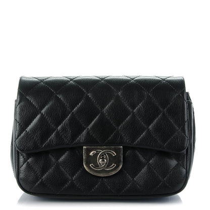 Chanel Shiny Goatskin Quilted Small Double Carry Waist Chain Flap Black 1 of 9
