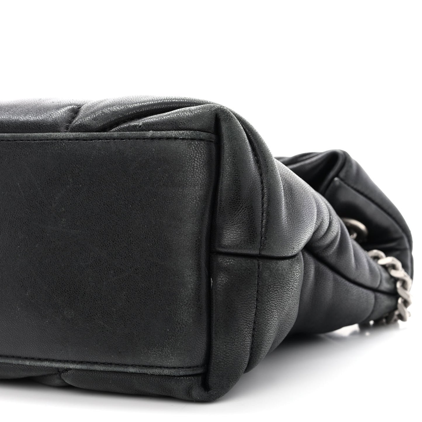 Lambskin Quilted Small Loulou Puffer Monogram Chain Satchel Black