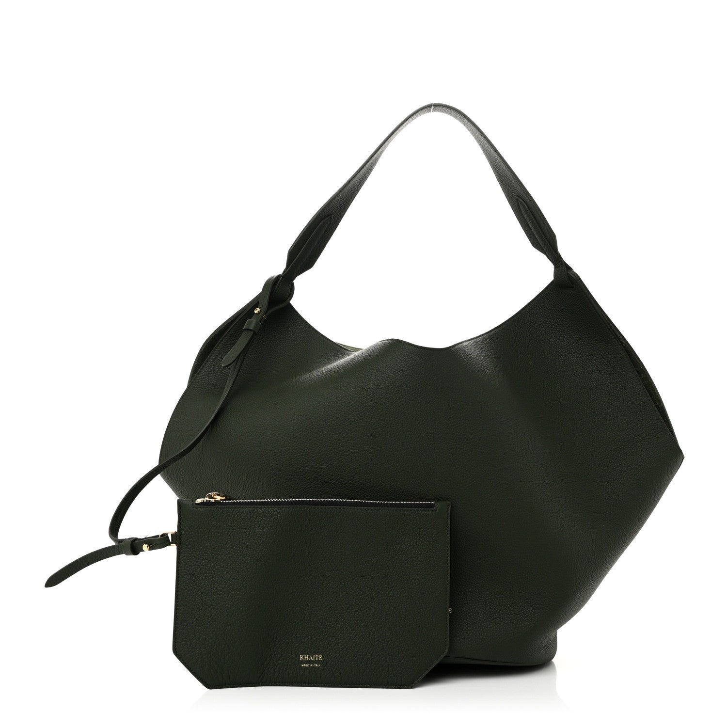 Khaite Pebbled Sport Calfskin Medium Lotus Tote Bottle Green 3 of 10