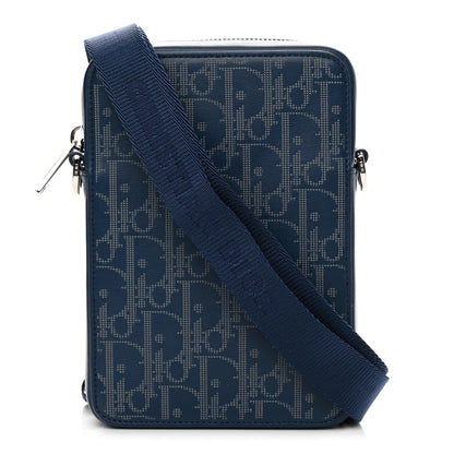 Christian Dior Calfskin Oblique Galaxy Perforated World Tour Messenger Pouch Blue White 1 of 11