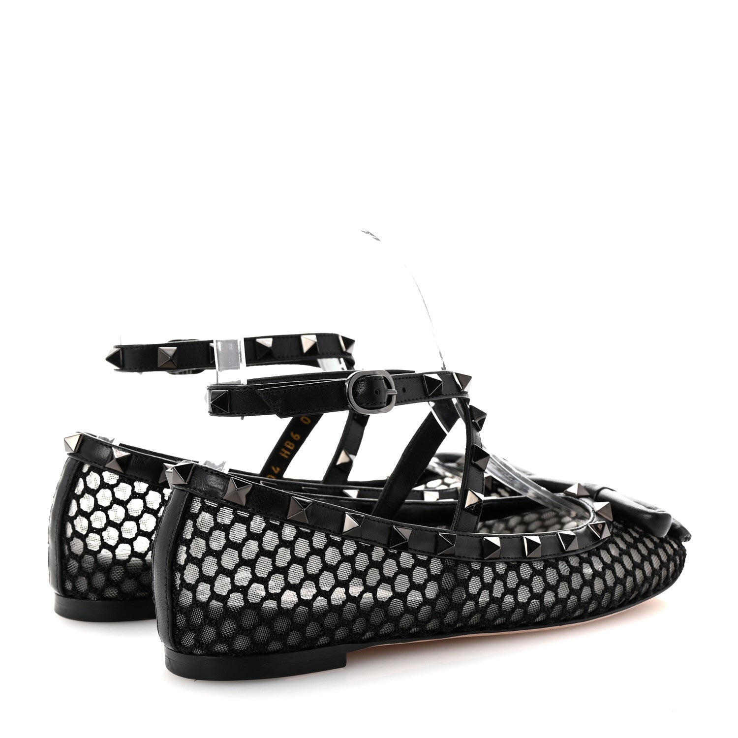 Valentino Garavani Mesh Calfskin Rockstud Multi Strap Ballerina Flats 35.5 Black 5 of 10