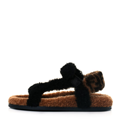 Fendi Shearling FF Fendi Feel Sandals 37 Tobacco Black 1 of 7