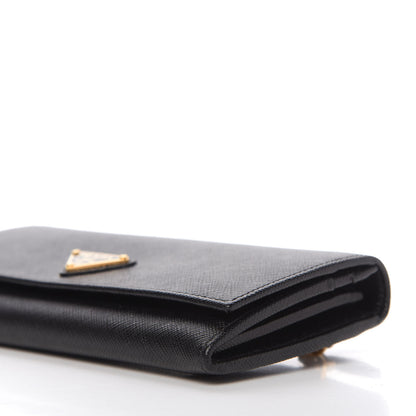 Prada Saffiano Triangle Logo Continental Flap Travel Wallet Black 7 of 10