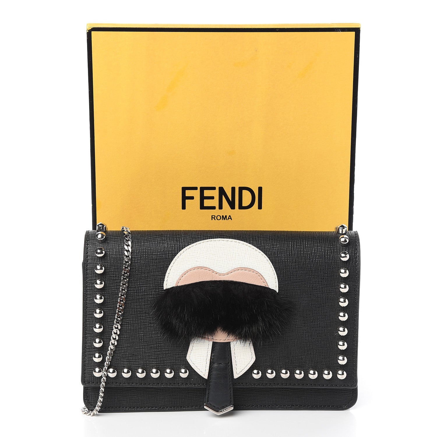 Fendi Vitello Elite Mink Fur Studded Karlito Tube Wallet on Chain Black 10 of 10