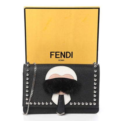 Fendi Vitello Elite Mink Fur Studded Karlito Tube Wallet on Chain Black 10 of 10