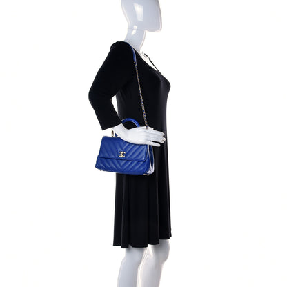 Chanel Caviar Chevron Quilted Mini Coco Handle Flap Blue 2 of 9