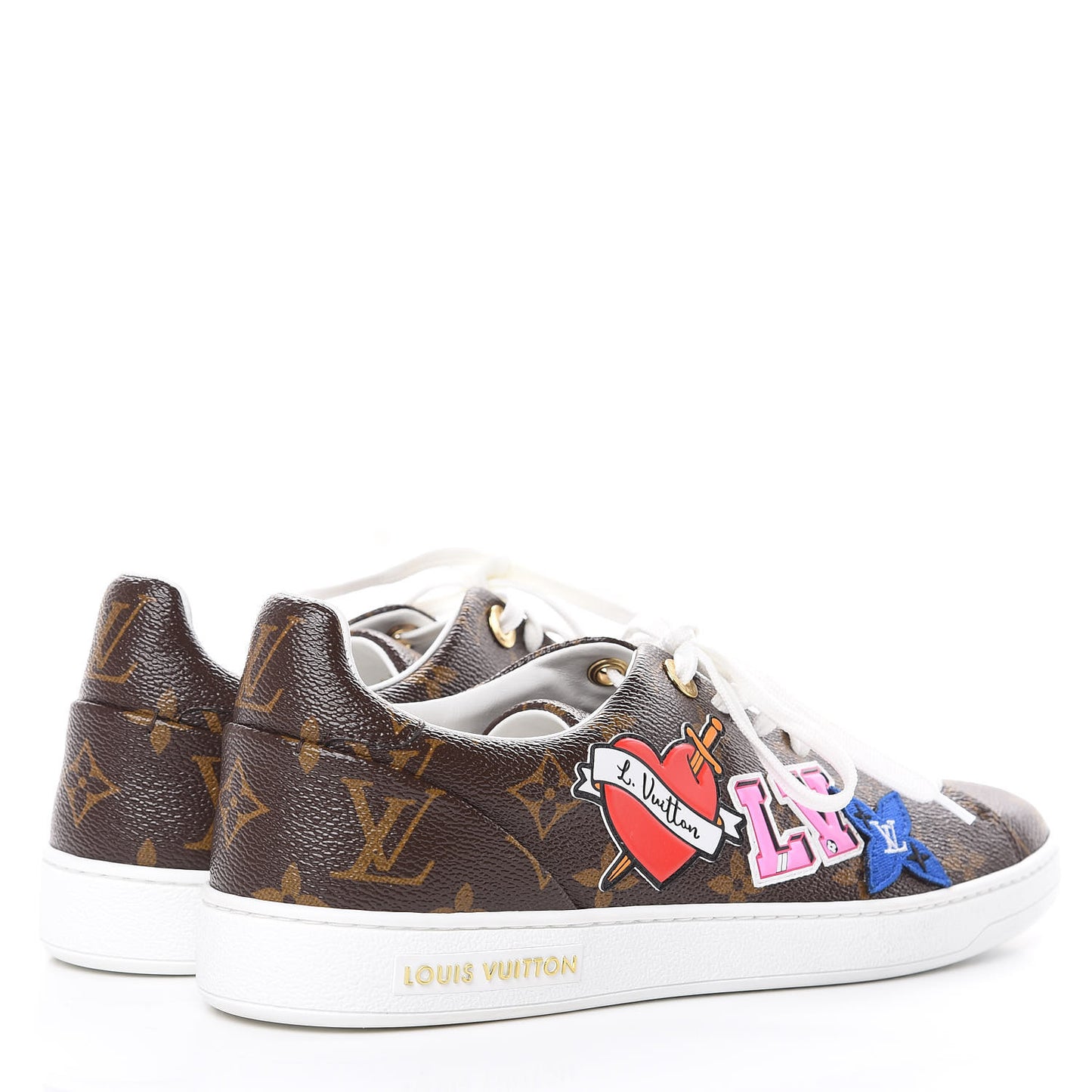 Calfskin Monogram LV Black Heart Sneakers 39.5 Cacao