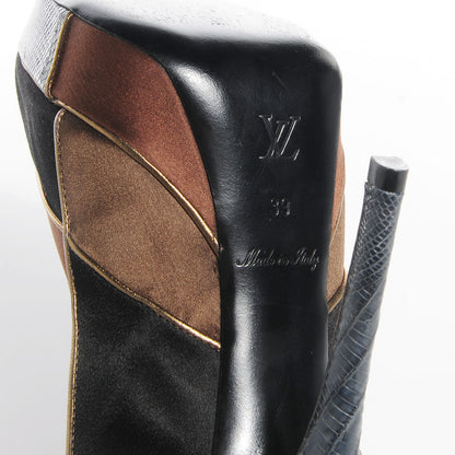 Louis Vuitton Lizard Suede Satin Sugar Platform Slingbacks 39 Black Brown 6 of 7