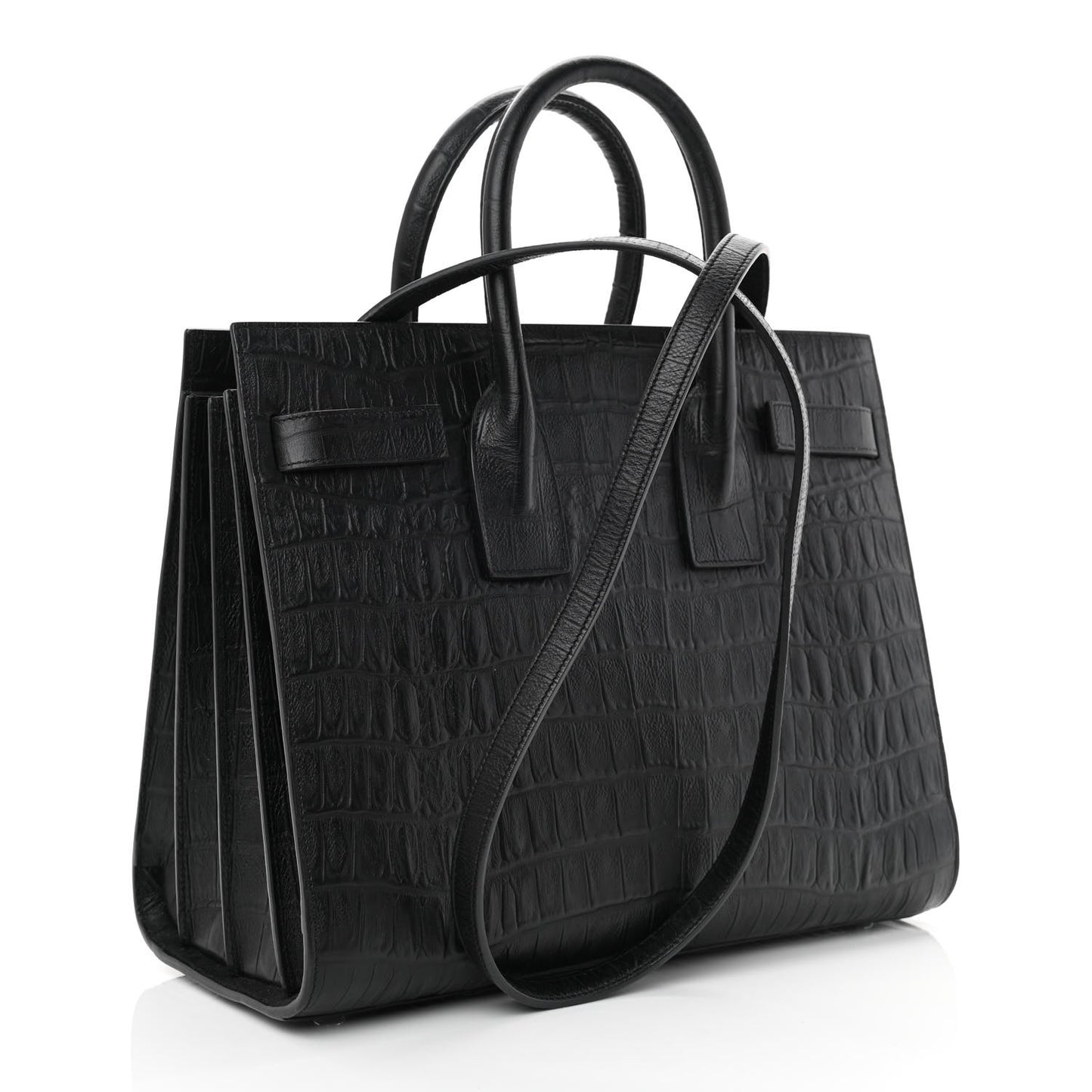 Calfskin Crocodile Embossed Small Sac de Jour Black