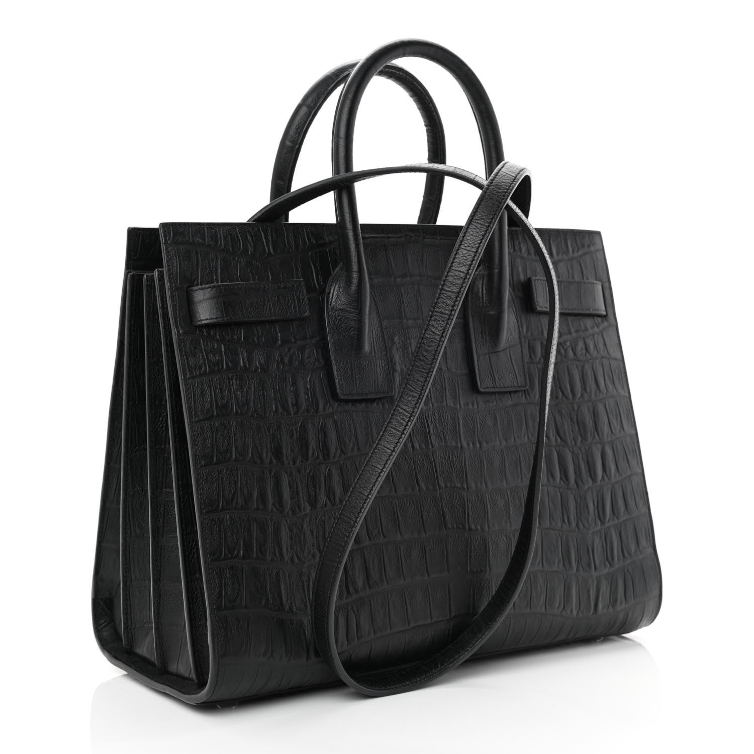 Saint Laurent Calfskin Crocodile Embossed Small Sac de Jour Black 3 of 11