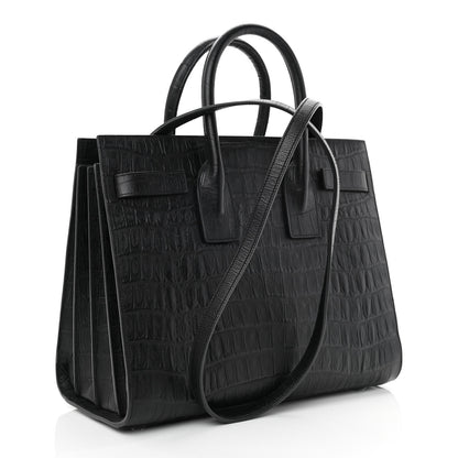 Saint Laurent Calfskin Crocodile Embossed Small Sac de Jour Black 3 of 11