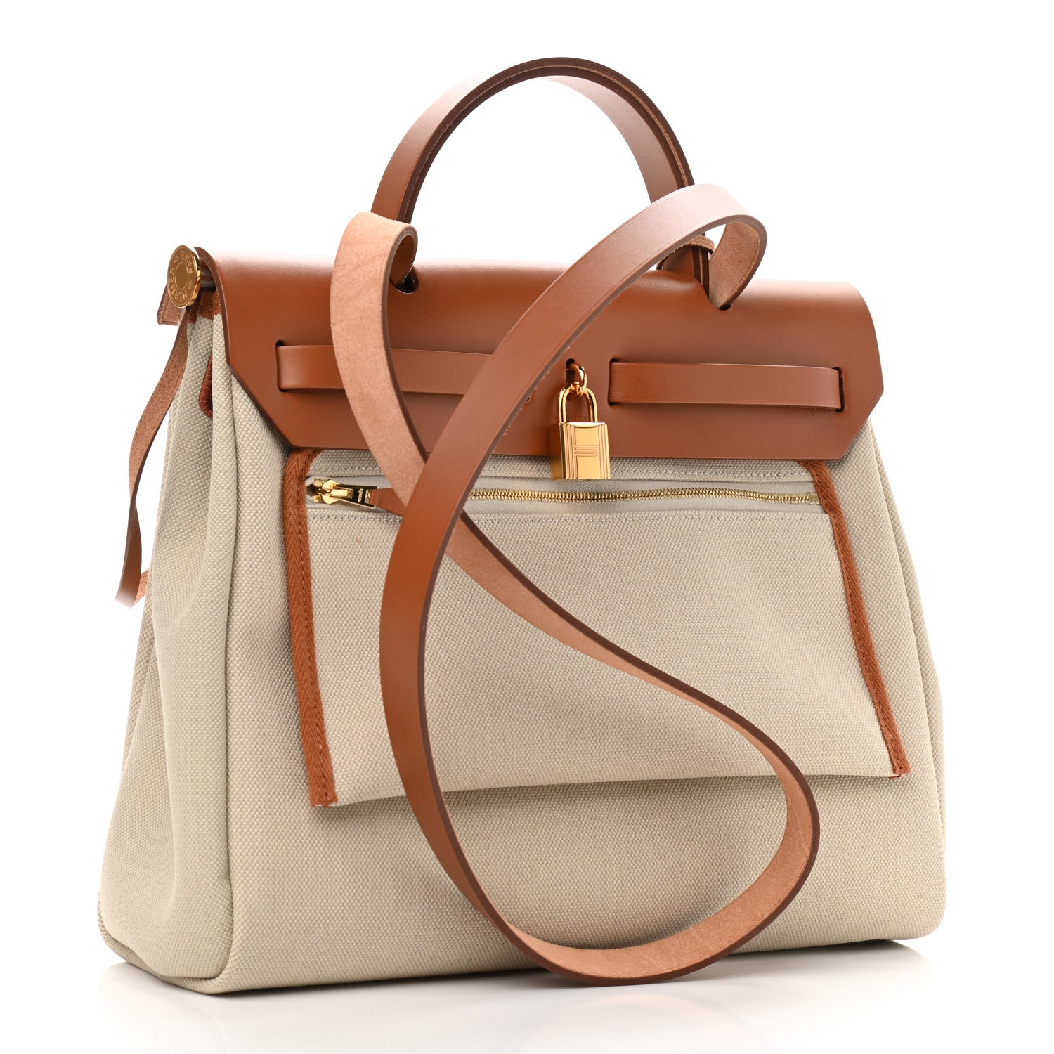 Hermes Military Toile Vache Hunter Herbag Zip Retourne 31 PM Beton Fauve 4 of 11