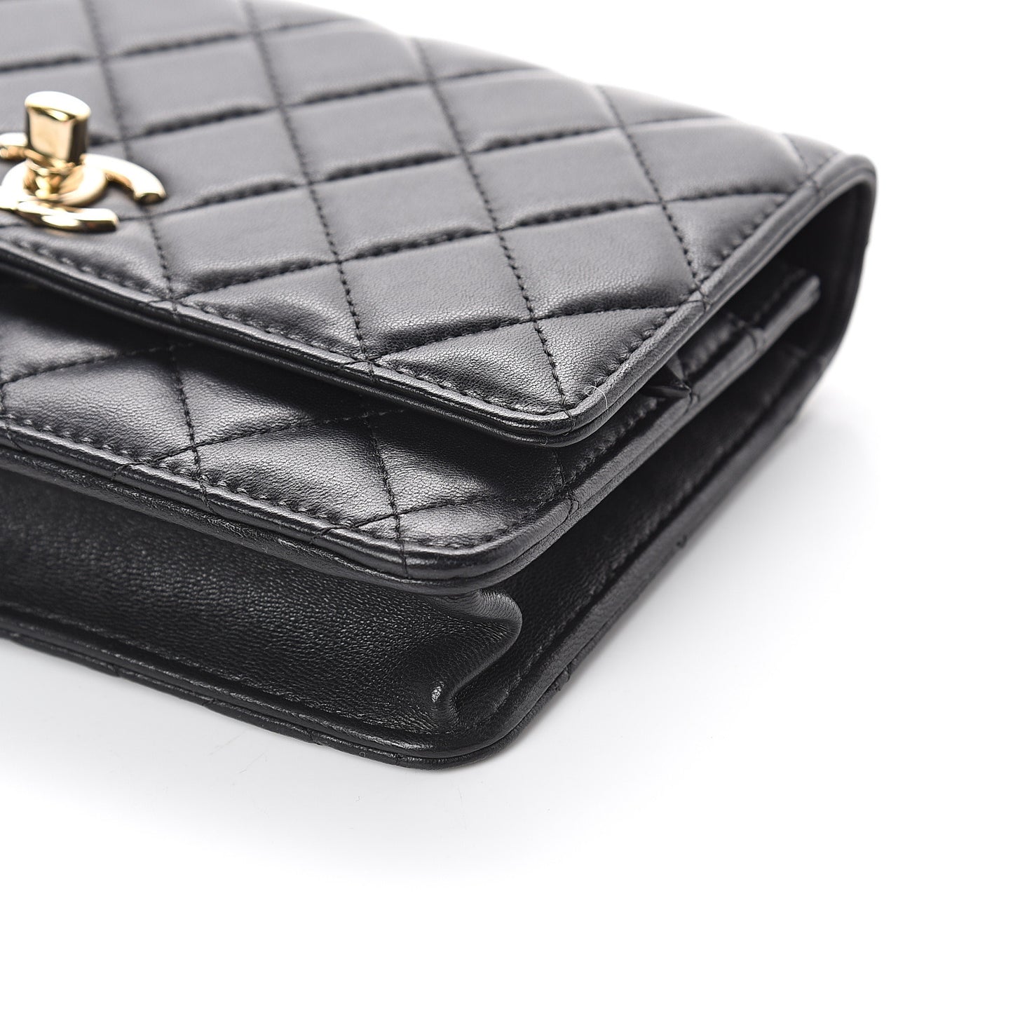 Lambskin Quilted Trendy CC Wallet On Chain WOC Black
