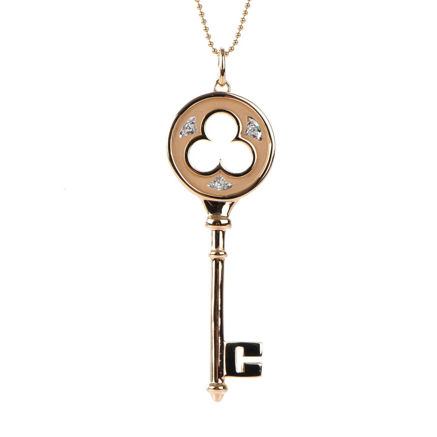 18K Rose Gold Diamond Clover Key Pendant Necklace