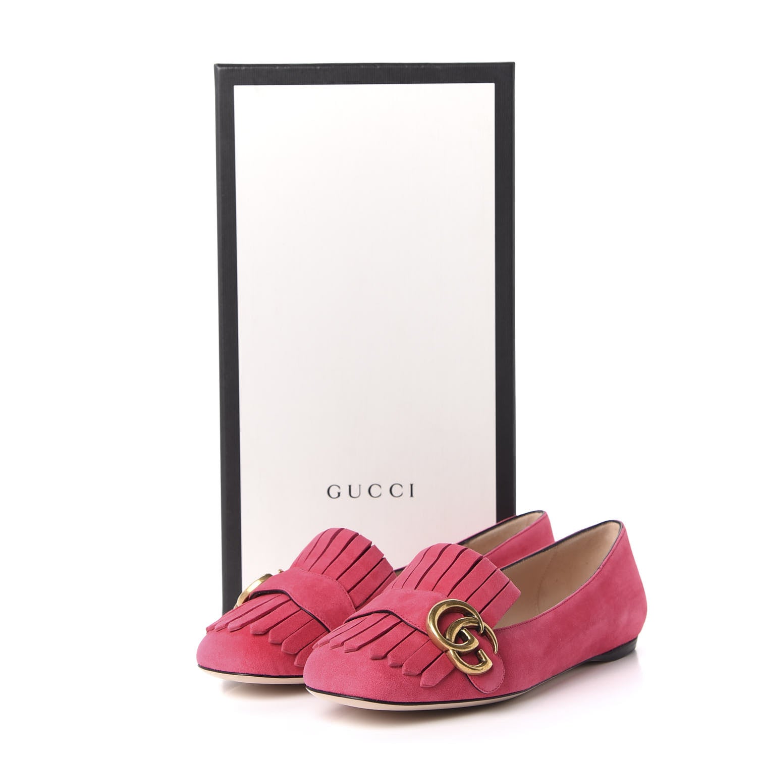 Gucci Kid Scamosciato GG Marmont Fringe Flats 36 Hot Pink 9 of 9