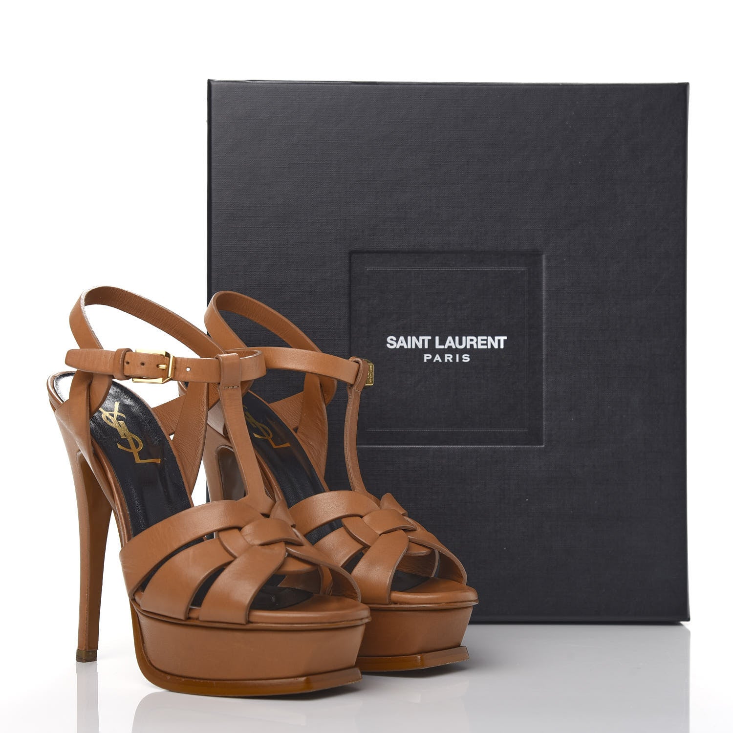 Saint Laurent Calfskin Tribute 105 Platform Sandals 35 Caramel 11 of 11