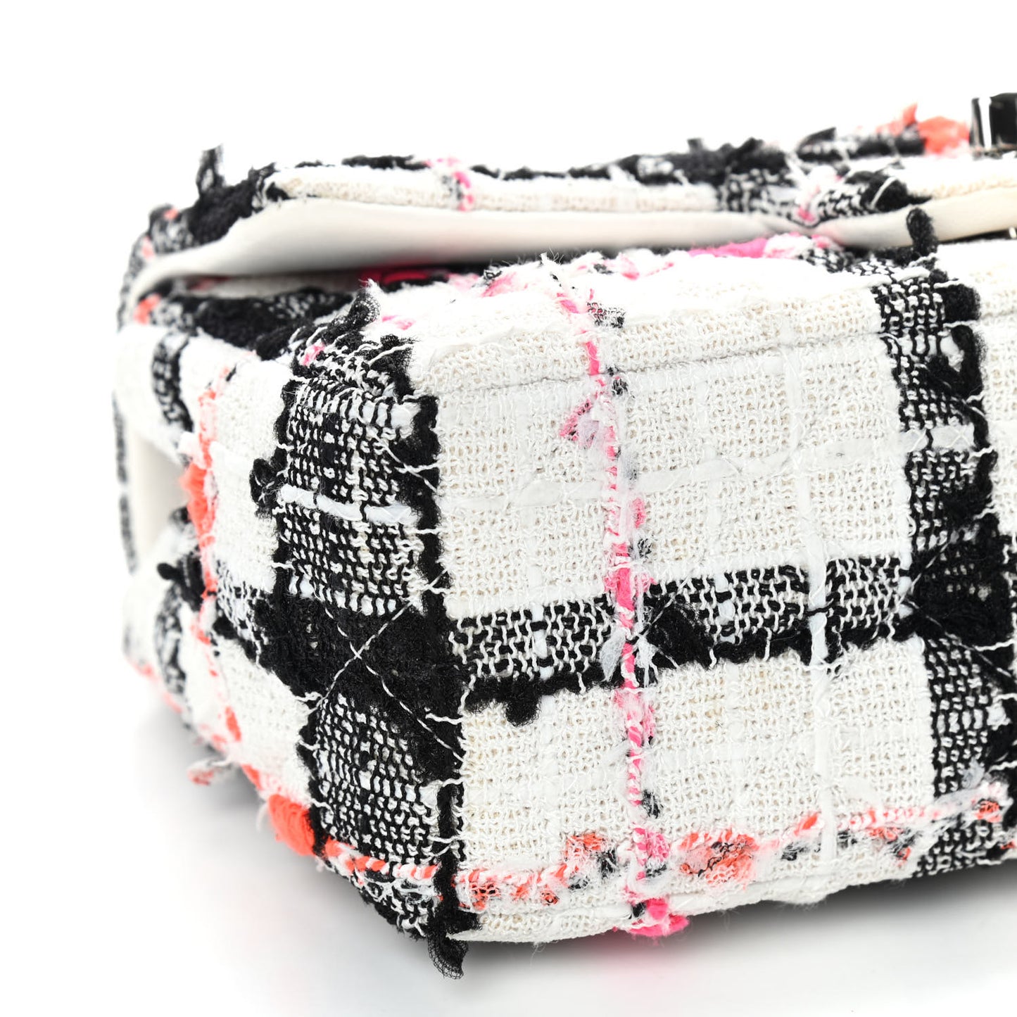 Tweed Quilted Mini Rectangular Flap Black White Pink