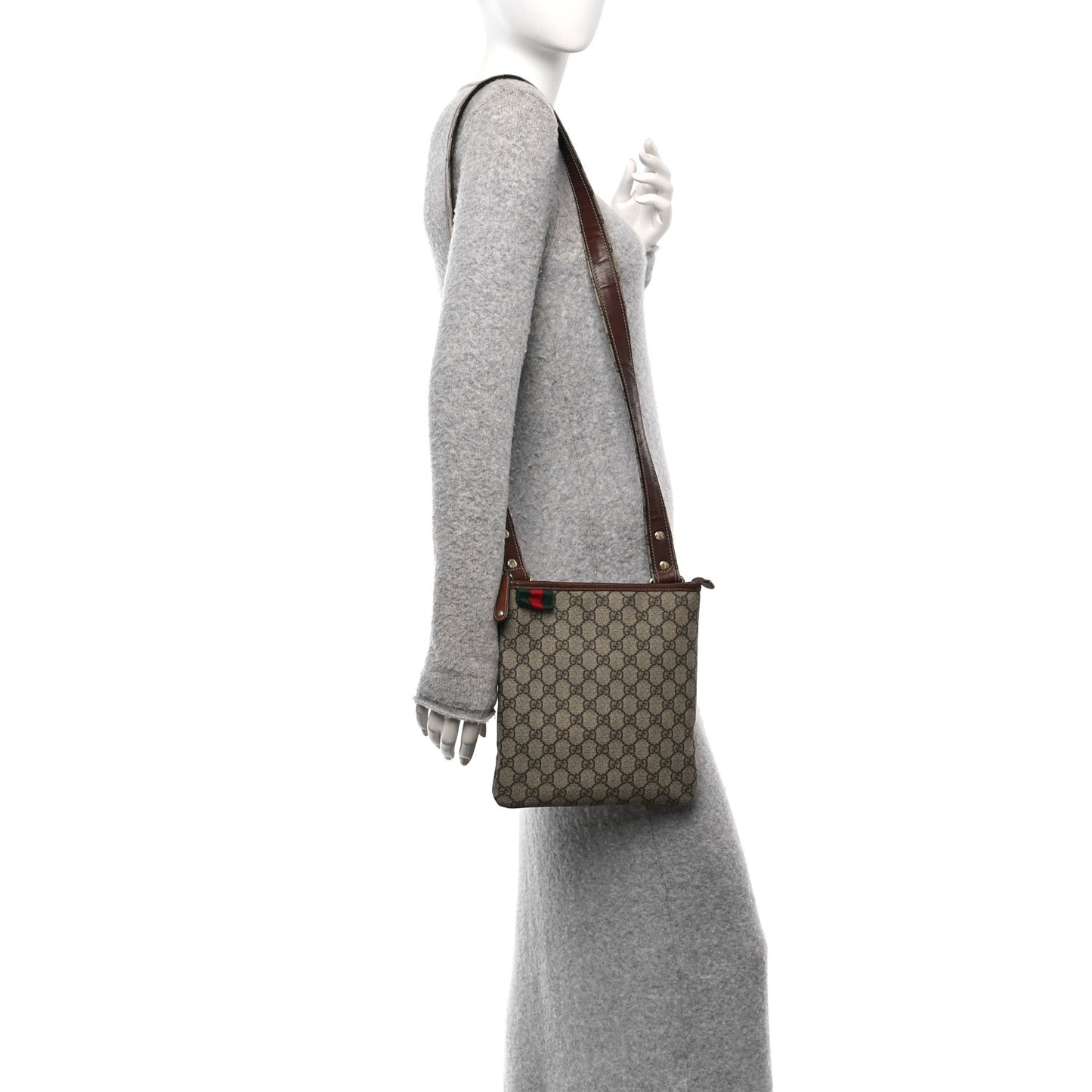 GG Plus Monogram Signature Web Loop Messenger Brown