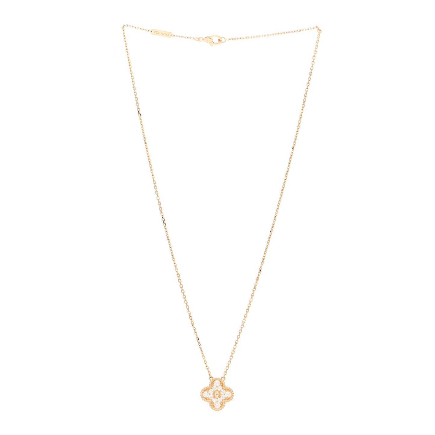 18K Yellow Gold Diamond Vintage Alhambra Pendant Necklace