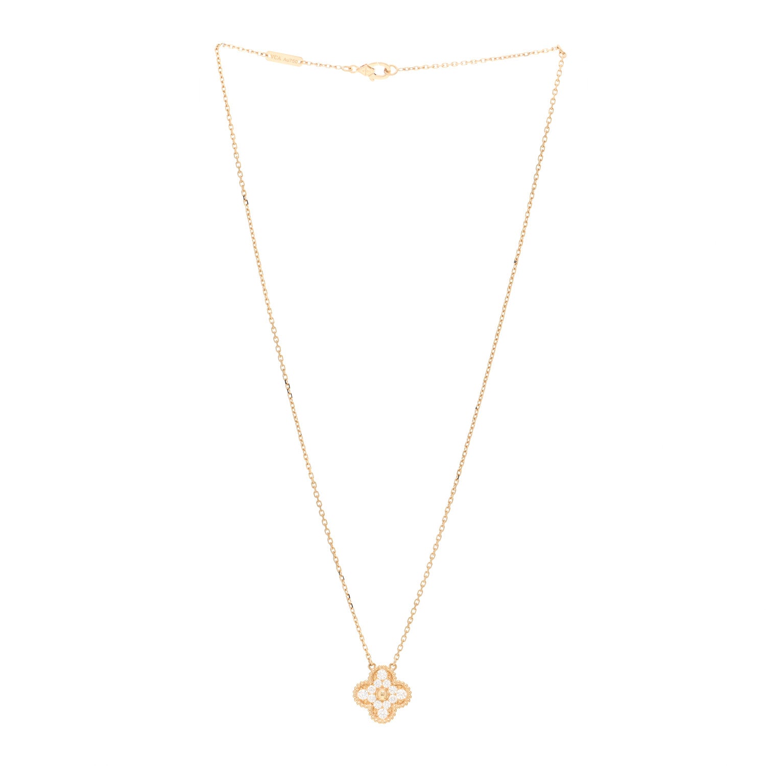 Van Cleef & Arpels 18K Yellow Gold Diamond Vintage Alhambra Pendant Necklace 3 of 6