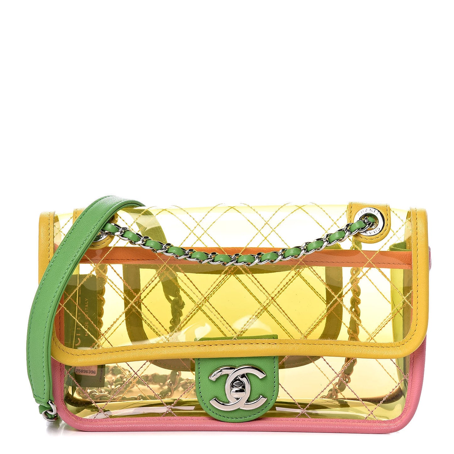 Lambskin PVC Quilted Mini Coco Splash Flap Yellow Green Pink