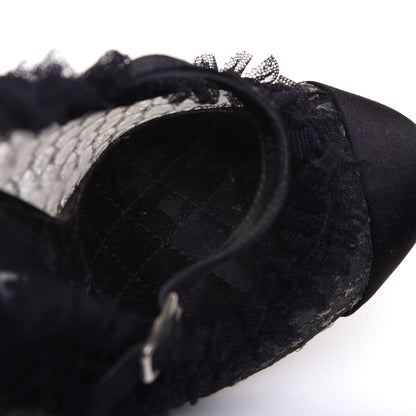 Chanel Mesh Satin CC Mary Jane Pumps 38 Black 12 of 13