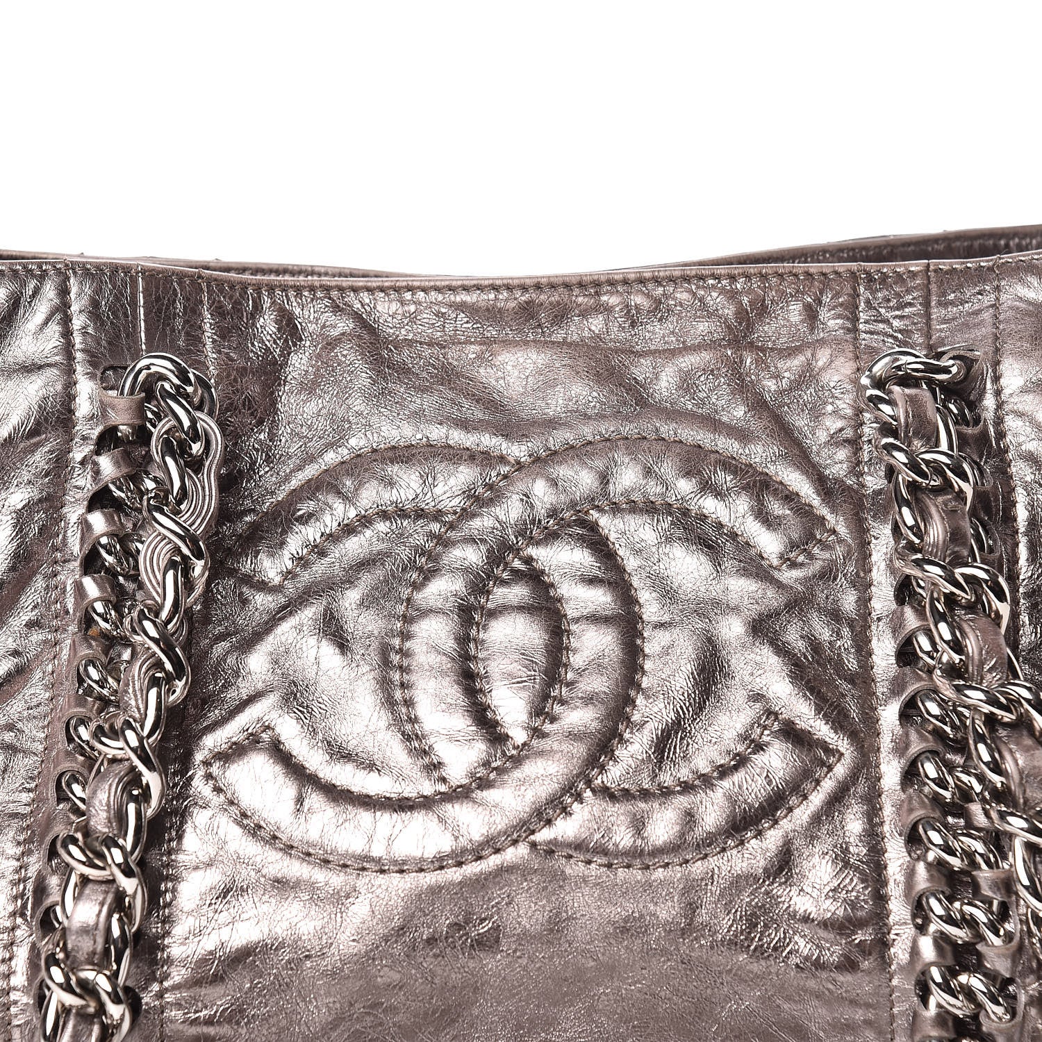 Chanel Metallic Cracked Calfskin Modern Chain Tote Dark Silver 16 of 16