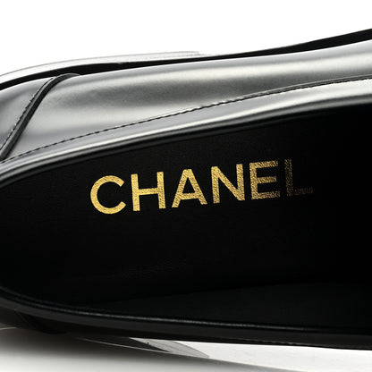 Chanel Shiny Calfskin CC Loafers Black White 37 Black White 7 of 9