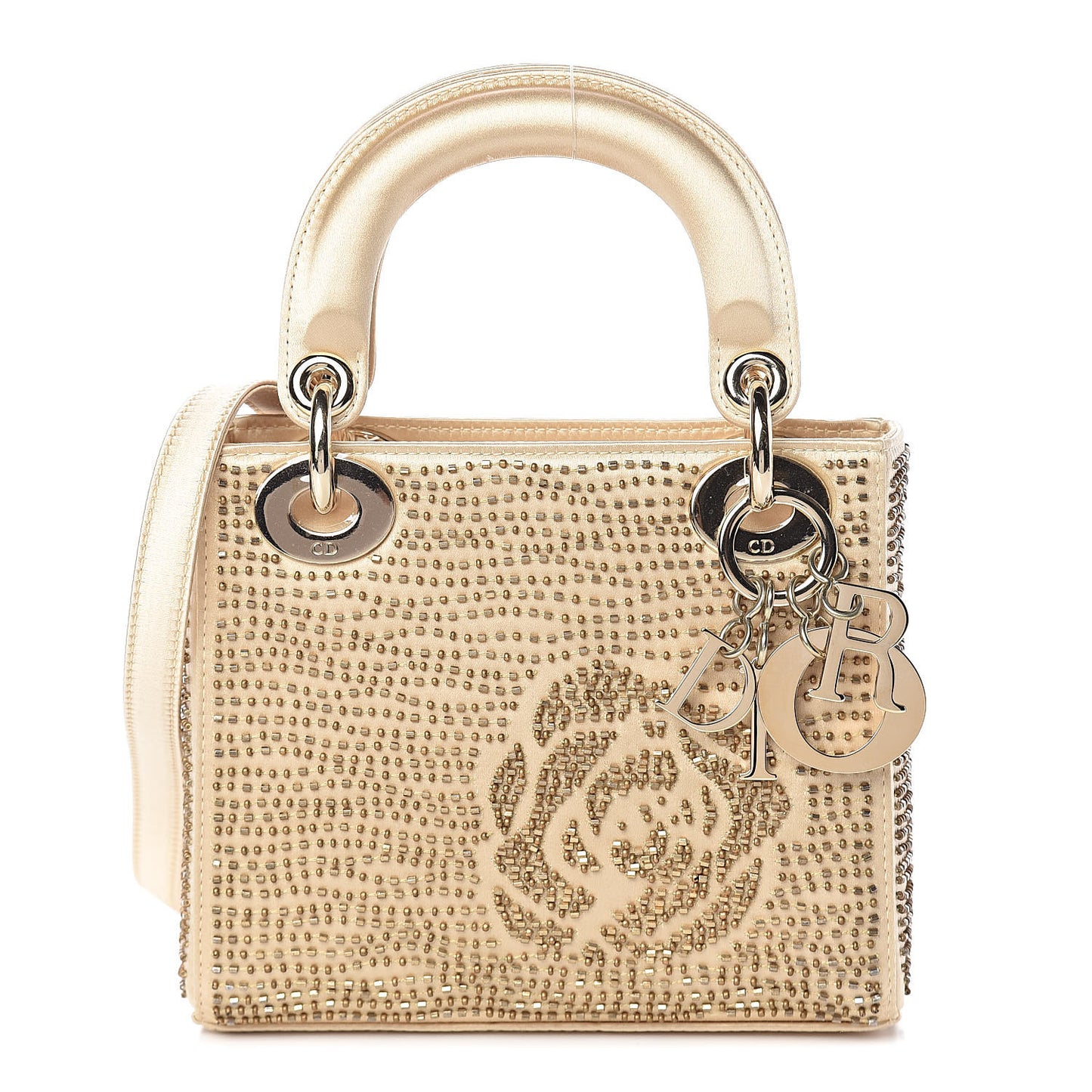 Satin Beaded Mini Lady Dior Gold