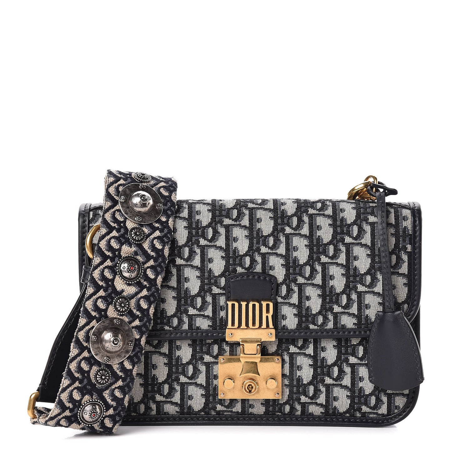 Oblique DiorAddict Flap Bag Navy Blue