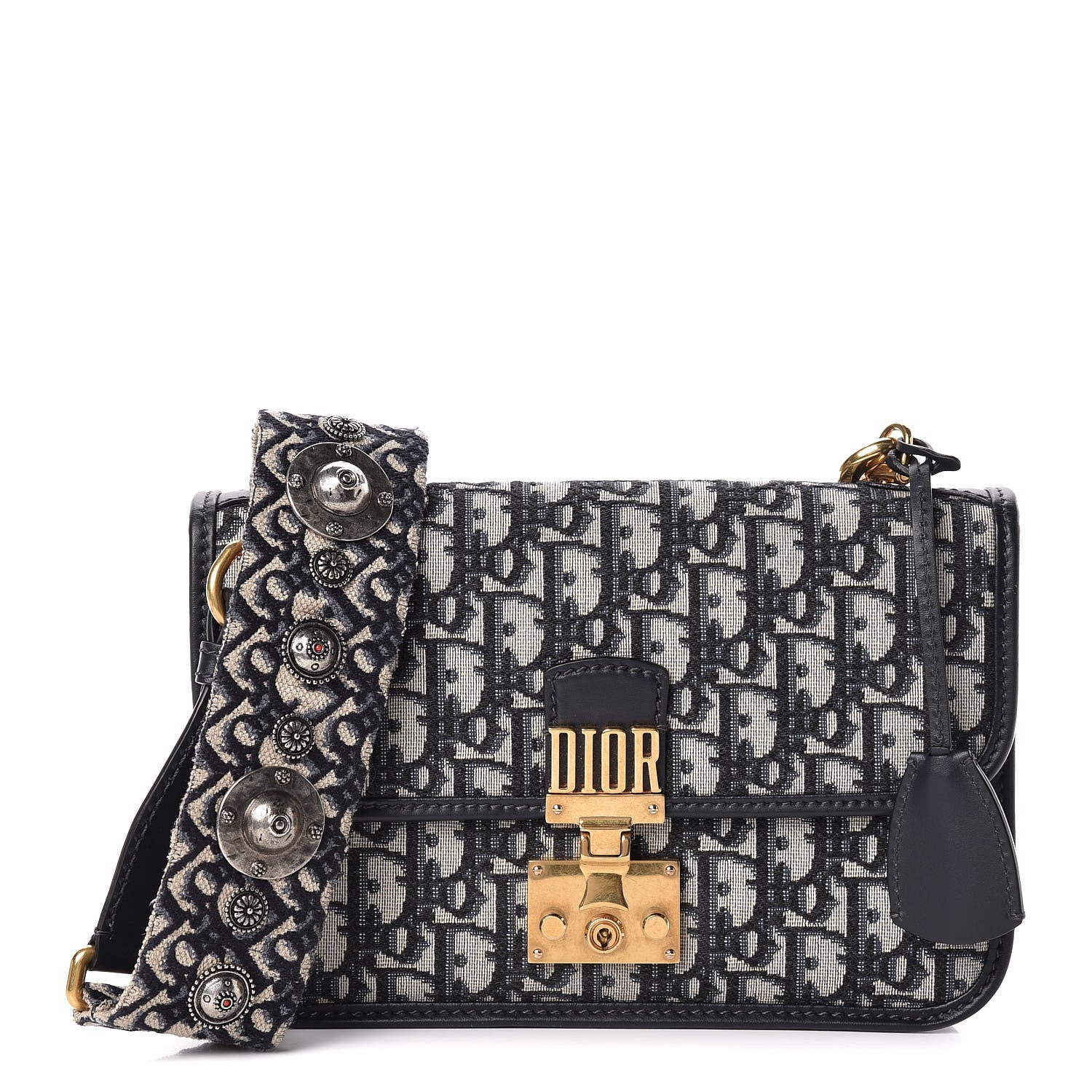 Christian Dior Oblique DiorAddict Flap Bag Navy Blue 1 of 16