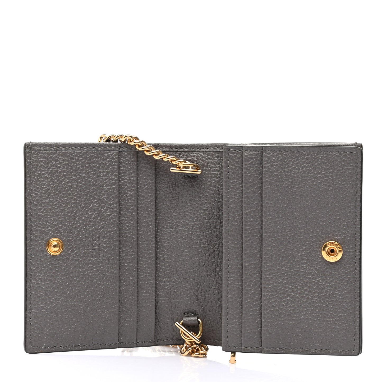 Grainy Calfskin Zumi Chain Card Case Wallet Dusty Grey