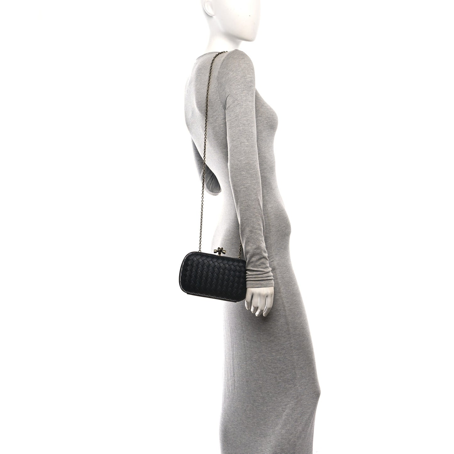 Nappa Intrecciato Chain Knot Clutch Black