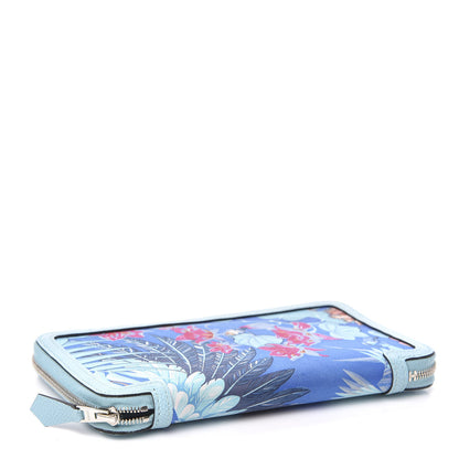 Hermes Epsom Printed Silk Flamingo Party Soie-Cool Wallet Mykonos Bleu Atoll 4 of 8