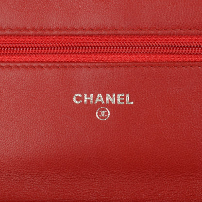 Chanel Lambskin Camellia Embossed Wallet On Chain WOC Red 6 of 8