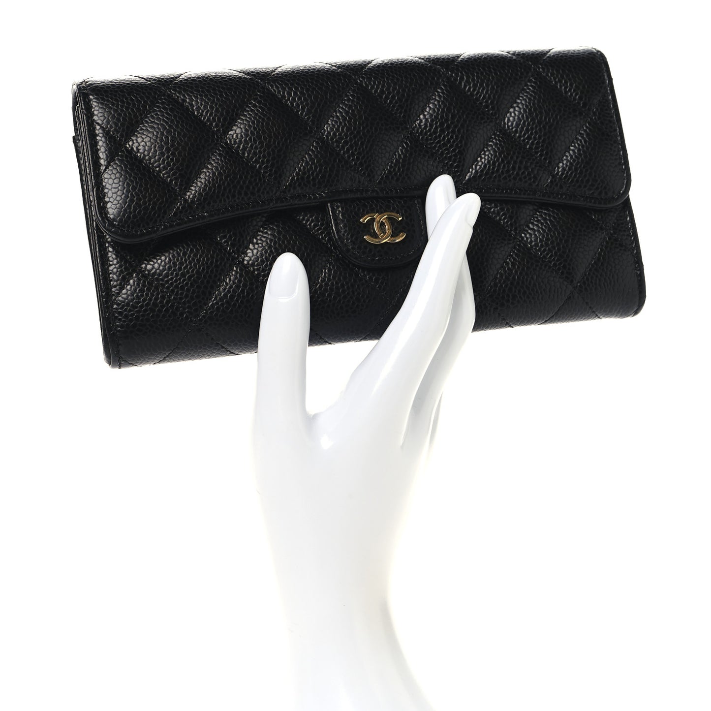 Caviar Quilted Large Gusset Flap Wallet Black