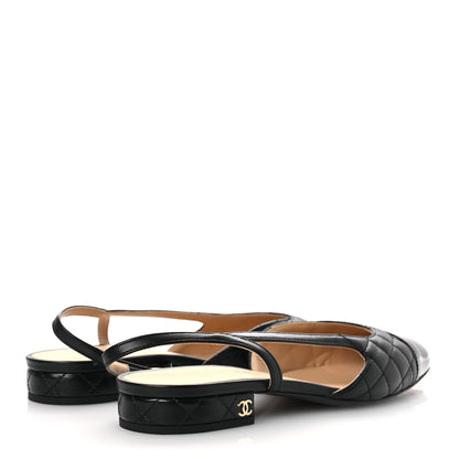 Chanel Lambskin Patent Cap Toe CC Slingback Flats 37.5 Black 5 of 11